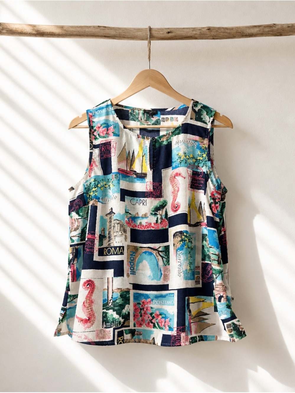 TALBOTS POSTCARD-PRINT SHELL